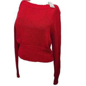 NWT Urban Outfitters Womens Red Knit Sweater XS Cropped Slouchy Boat Neck Cotton